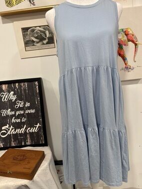 J. Crew Light Blue Sleeveless Tiered Midi Dress